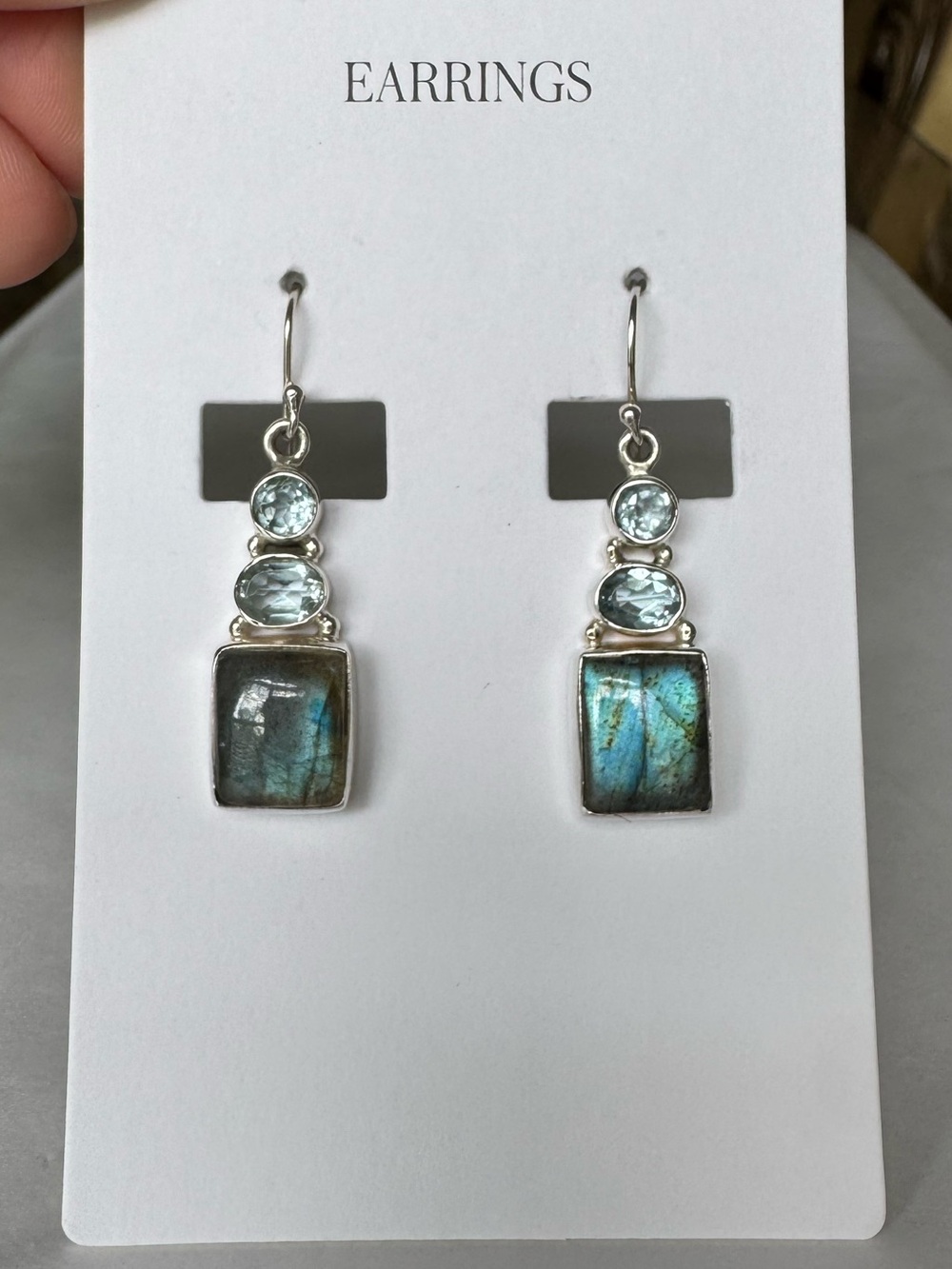 Blue Topaz and Labradorite 925 Sterling Silver Drop Earrings